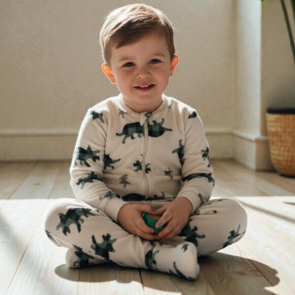 Pekkle Dino Fleece 2-Way Zip Footed Pajamas - Picture 1 of 11